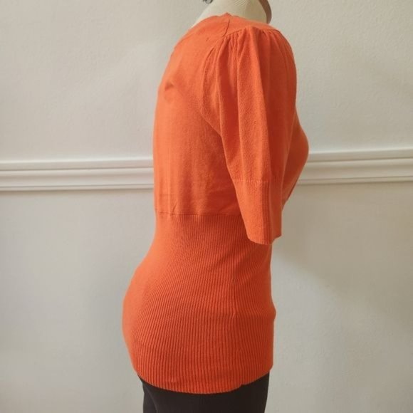 BCBGMaxAzri Orange Knit Short Sleeve Top Scoop Neck Cotton Stretch Women Medium - Picture 9 of 11